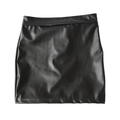 S-XXL Black PVC Bandage Mini Skirt & Thong Set Sexy Faux Leather Stage Show Costume for Women