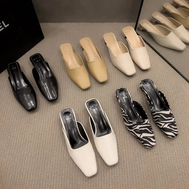 Women's Square-Toe Low-Heel Mules