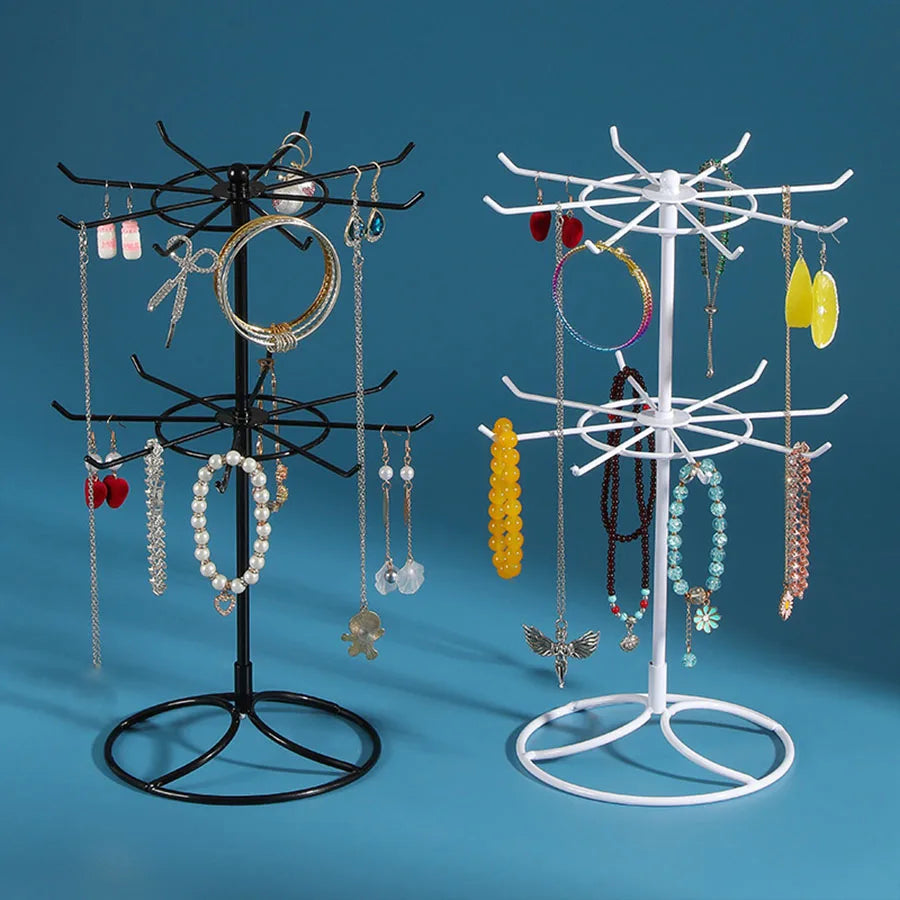 2026 Round Metal Jewelry Display Stand 2-Tier Keychain Shelf Earring Ring Hair Band Storage Holder Rack