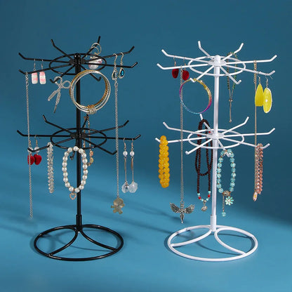 2026 Round Metal Jewelry Display Stand 2-Tier Keychain Shelf Earring Ring Hair Band Storage Holder Rack