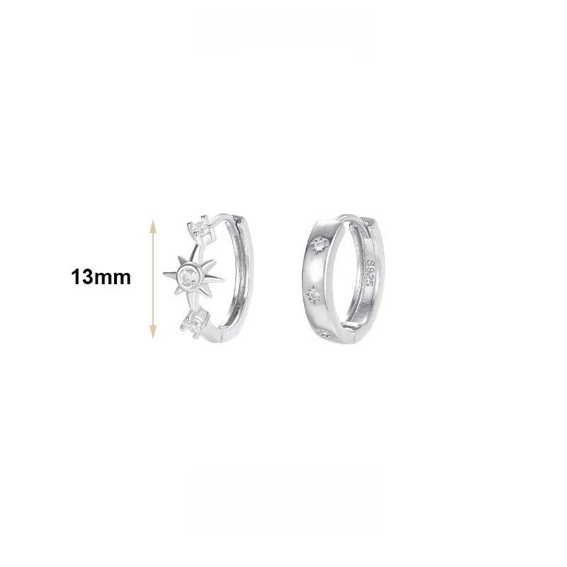 925 Sterling Silver Zircon Star Asymmetry Hoop Earrings For Women Party Classic Fine Jewelry Small Niche Minimalist Accessories
