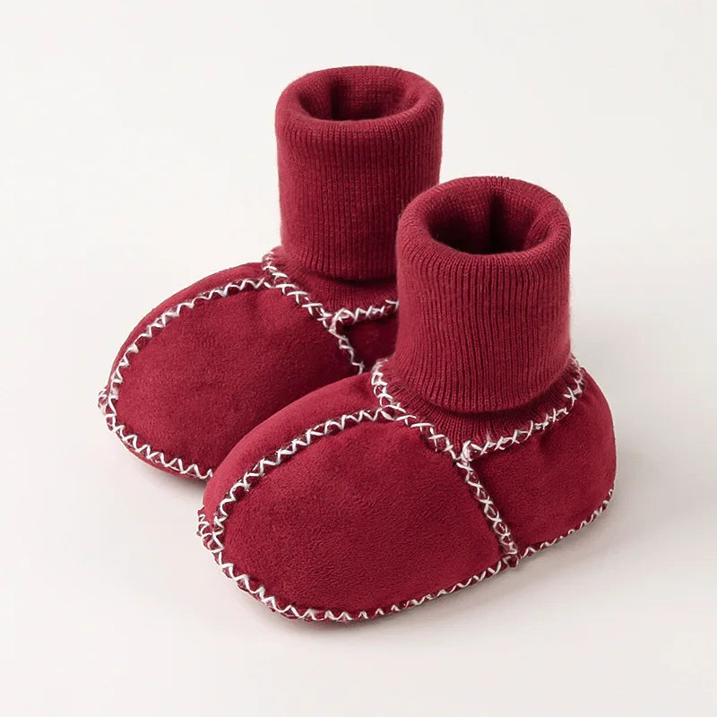 Baby Suede Leather Thick Shoes Infants Winter Plush Warm Booties Fur Girls Booties Unisex Sheepskin Kids Boy Floor First Walkers