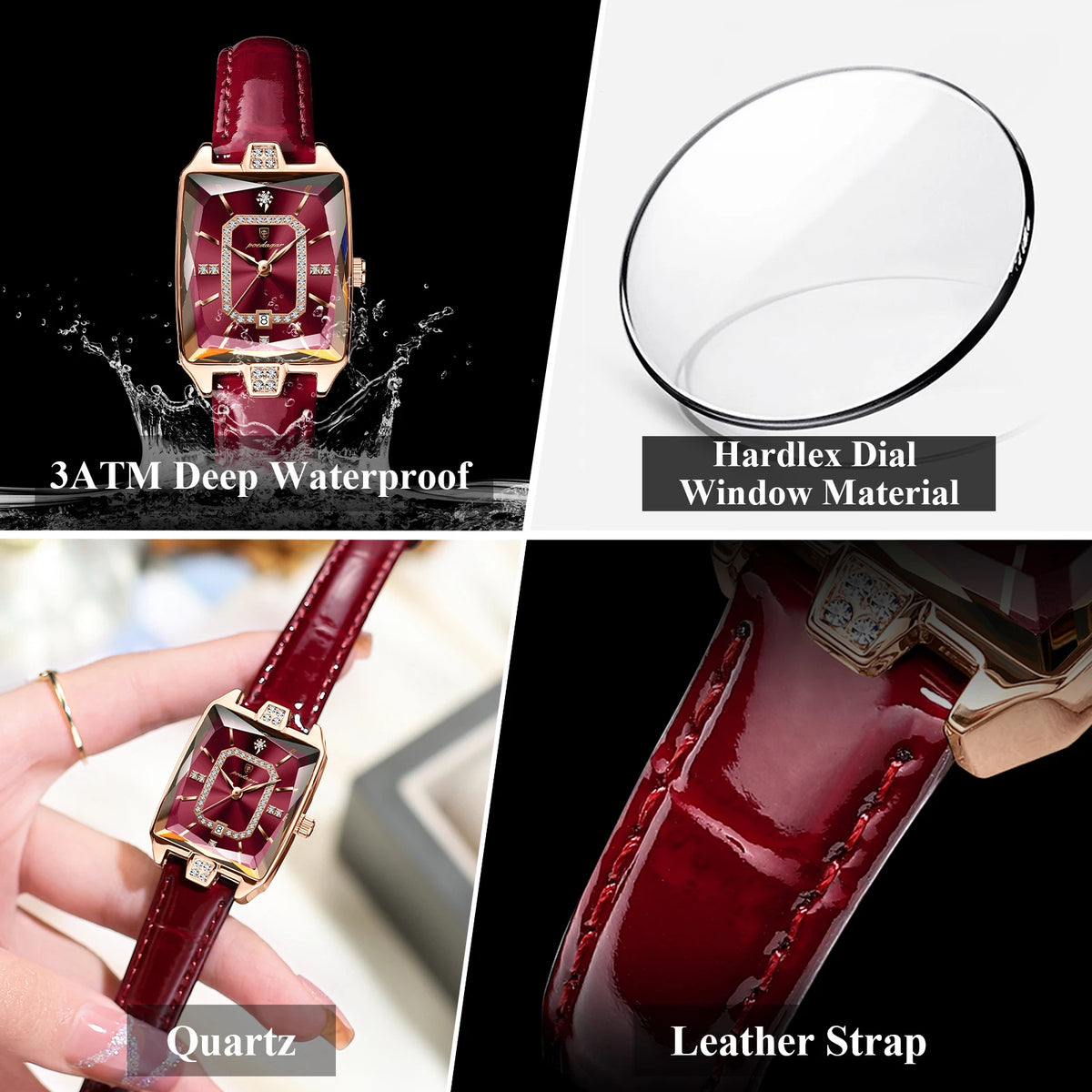 POEDAGAR Top Elegant Women Wristwatch Date Waterproof Leather Rectangle Woman Watch Luxury Original Women's Quartz Watches Reloj