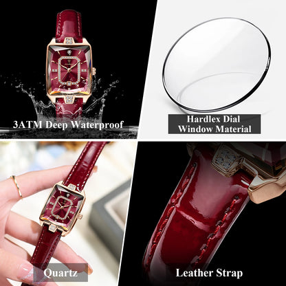 POEDAGAR Top Elegant Women Wristwatch Date Waterproof Leather Rectangle Woman Watch Luxury Original Women's Quartz Watches Reloj