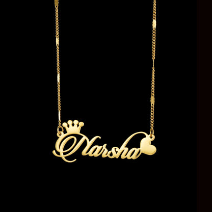 Atoztide Personalized Custom Name Necklace for Women Stainless Steel Crown Heart Nameplate Figaro Chain Birthday Jewelry Gift