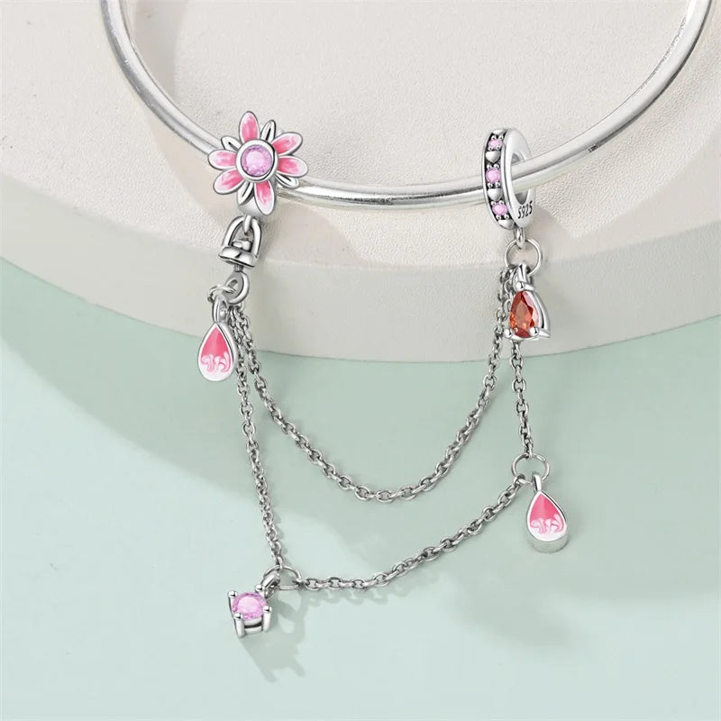 Spring Day 925 Sterling Silver Sunflower Azalea Peony Butterfly Flower Charms Beads Fit 3mm Bracelets DIY Fine Jewelry Making