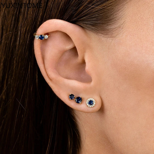 925 Sterling Silver Ear needles Crystal Zircon Small studs Earrings for Women gold-plated round Piercing Earrings New in 2022