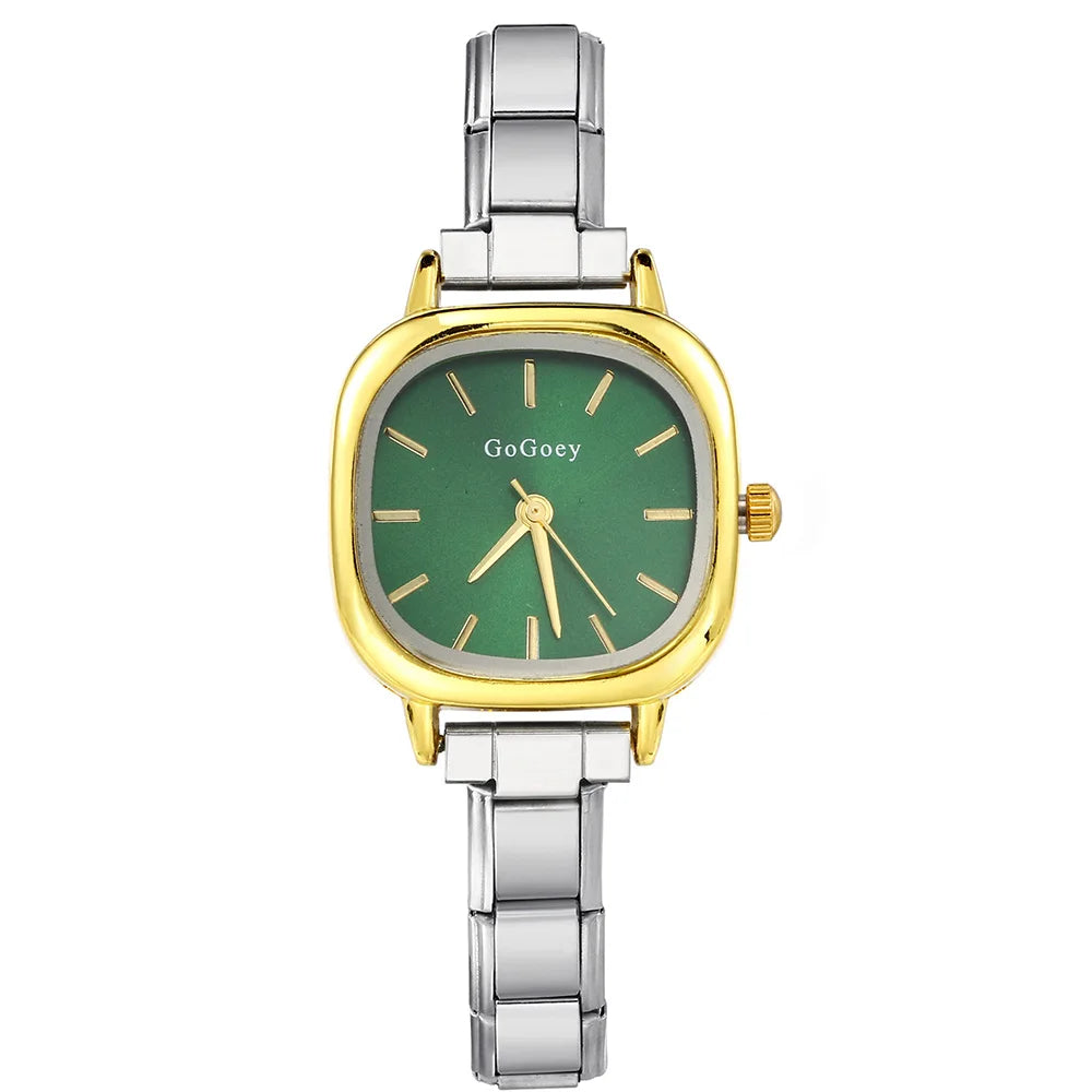 Stainless Steel Strap Width 9mm Women Men Square Shape Quartz Watch Fashion Creativity Hand Chain Wristwatch Birthday Party Gift