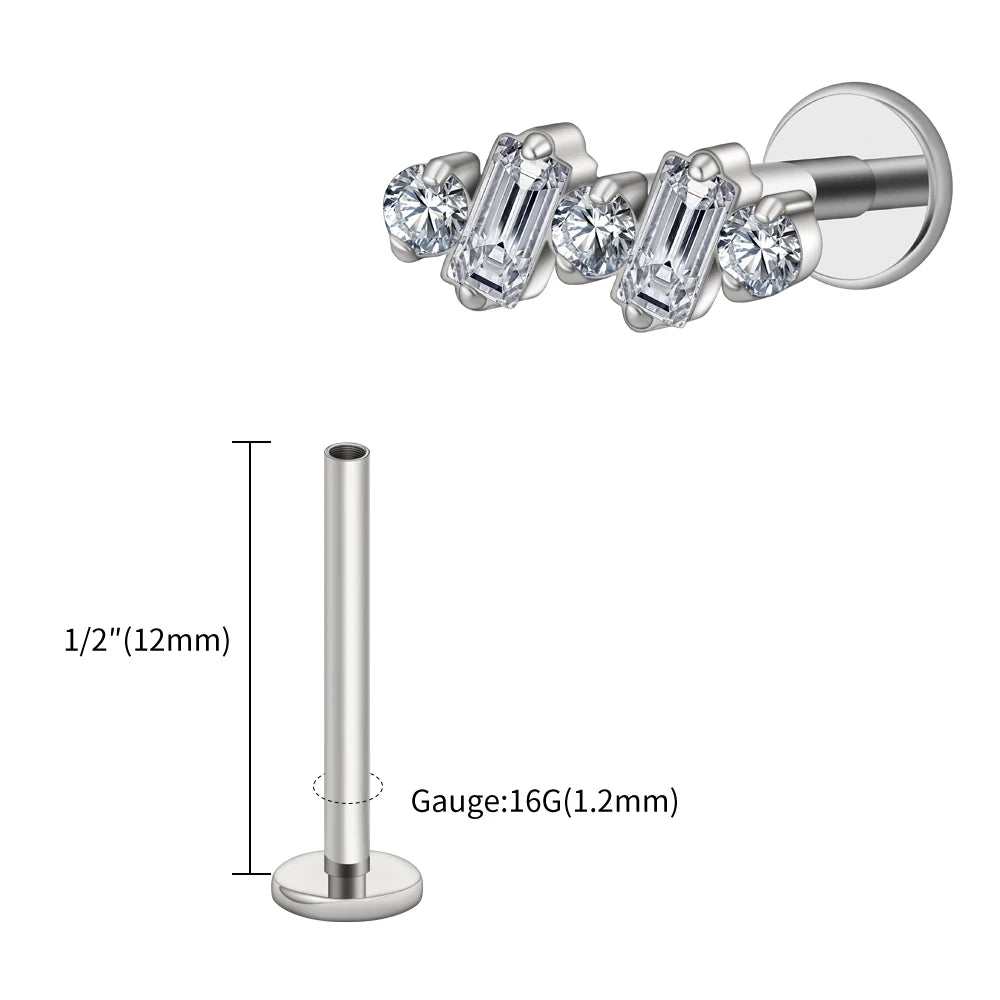 Right Grand ASTM F136 Titanium 16G Baguette CZ Climber Stud Earring Cluster Cartilage Helix Labret Stud Piercing Body Jewelry