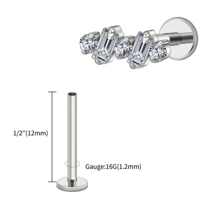 Right Grand ASTM F136 Titanium 16G Baguette CZ Climber Stud Earring Cluster Cartilage Helix Labret Stud Piercing Body Jewelry