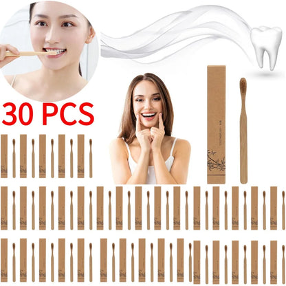 30PCS Disposable Toothbrush Natural Bamboo Toothbrush Strong Cleaning Power Friendly Toothbrush