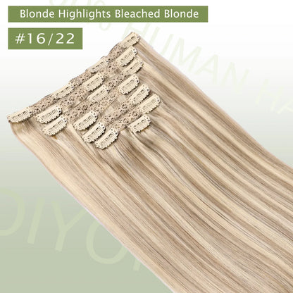 Natural Black Straight Human Hair Extensions Set of 7 PU Clip-In Invisible Wefts 116g Lightweight for Women Hairdressing
