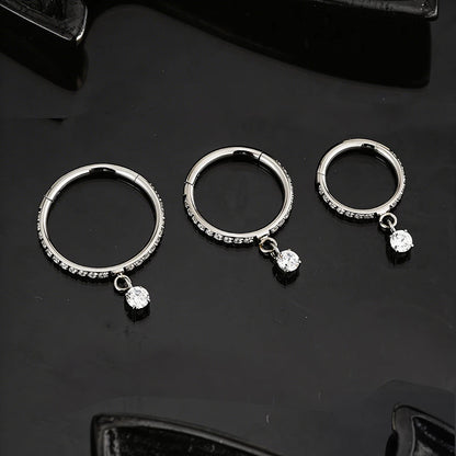 Right Grand ASTM F136 Titanium Round CZ Drop Helix Hoop Ring 16G Dangle Charm Segment Conch Clicker Cartilage Piercing Jewelry