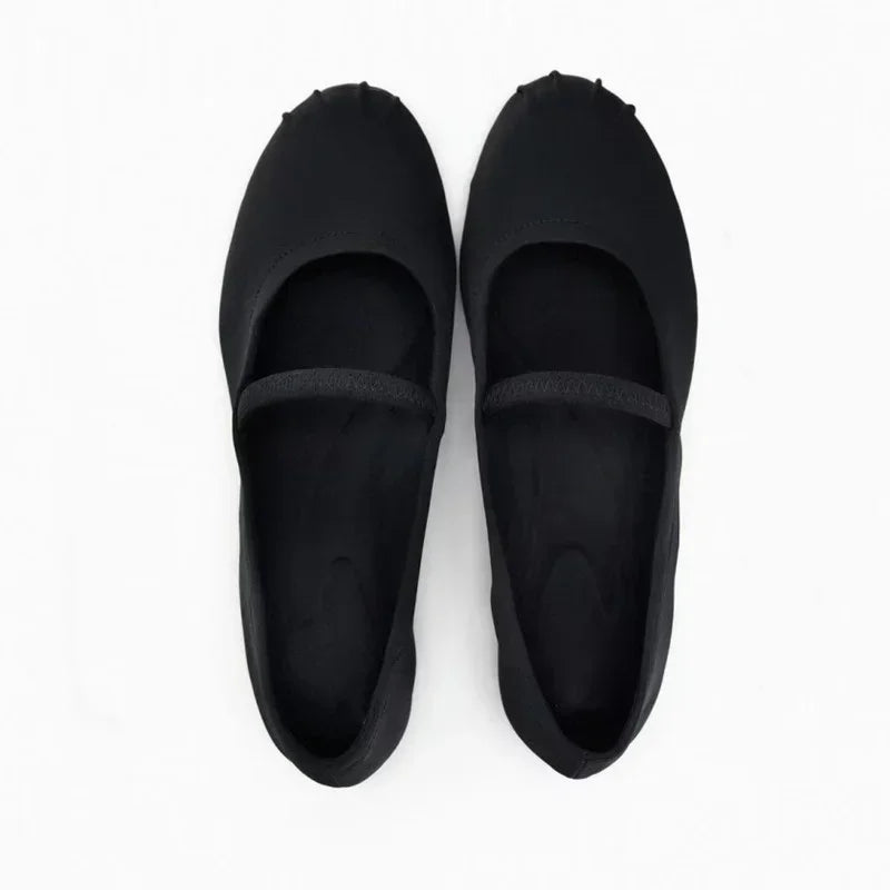 2026 Spring/Autumn Flats Mary Jane Shoes Round Toe Women's Shoes Rose Red Color Black Silk Satin Ballet Flats Women Shoes