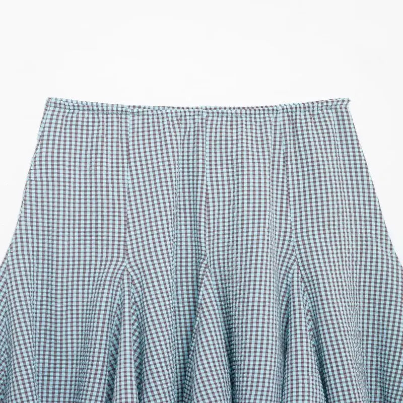 Low Waist Plaid  Cloth Half Skirt Spring New Arrival Women's Fashion Gingham Design Loose Fit Midi Skirt