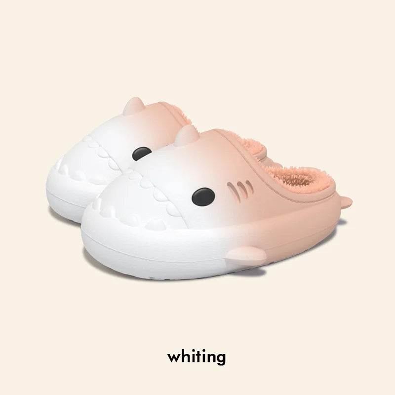 Litfun Fuzzy Shark Slippers For Women Men Winter Indoor Plush Cartoon Cotton Shoes New Outdoor Adults Kids Waterproof Furry Shoe
