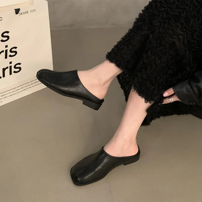 Bailamos Women Split Toe Slippers Round Toe Shallow Lazy Boat Slingback Mules Shoes Tabi Ninja Slip On Flats Soft Loafers Mujer