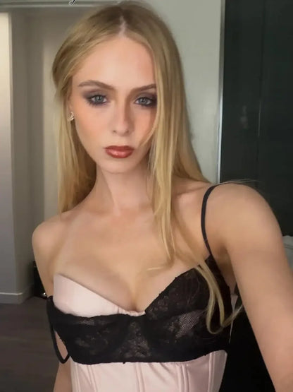 Women Lace Satin Sexy Corset Spaghetti Strap Bustier Sheer Mesh Patchwork Sling Vest Elegant Evening Party Date Outfit 2026