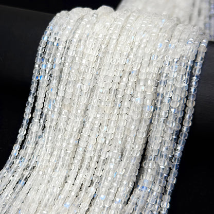 Wholesale Natural 3*3mm A+ Moonstone Faceted Cube Loose Beads For Making Jewelry DIY Stone Necklace Strand Mikubeads