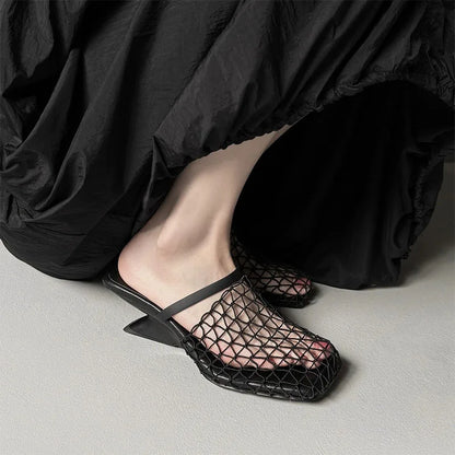 Women's Cutout Mesh Heeled Mules