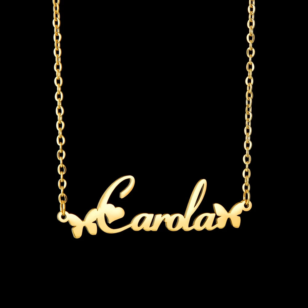 Atoztide Multiple Custom Name Frosted Necklaces Full Stone Butterfly Chain Stainless Steel for Women Pendant Jewelry Gifts