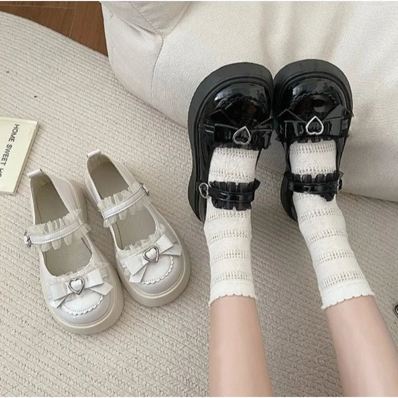 2025 New Fashion Buckle Women's Pumps Spring Autumn Mary Jane Solid Butterfly Knot Platform Casual Round Toe Ladies Shoes