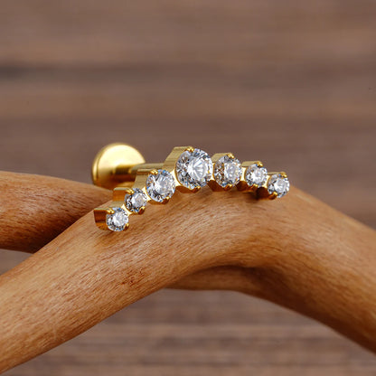 Right Grand ASTM F136 Titanium 16G CZ Cluster Climber Stud Earring Labret Helix Tragus Cartilage Stud Flatback Piercing