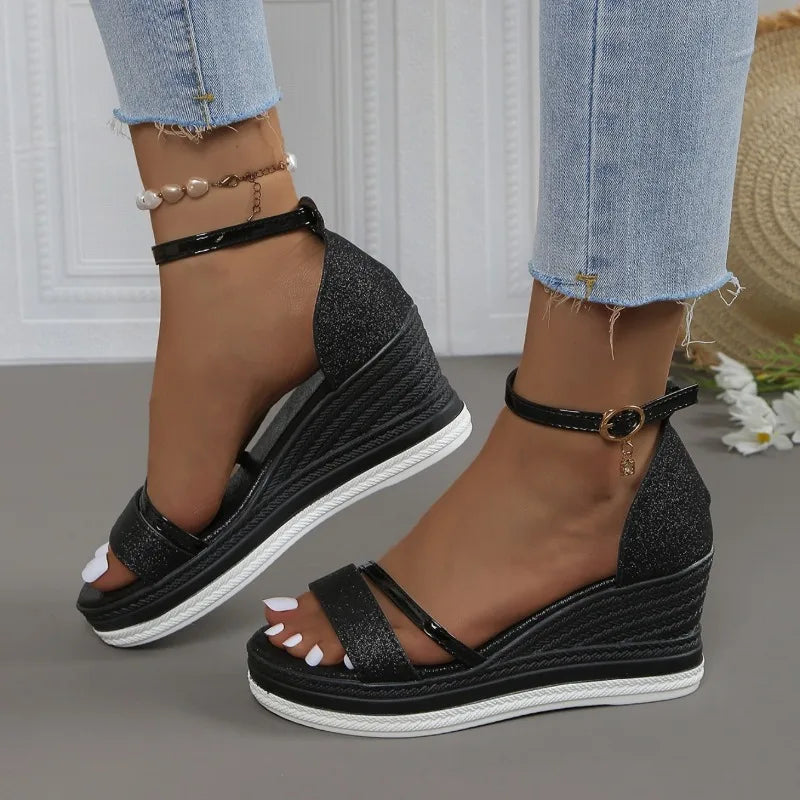 2024 New Summer Women Wedges Sandals Fashion Solid Color Shoes for Women High Heels Platform Designer Sandals Zapatos De Mujer