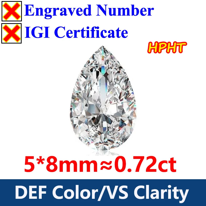 GH Color Oval HPHT Lab Grown Diamond No IGI Certificate 3EX DEF Color VS Clarity Pear CVD Lab Grown Diamond Gems