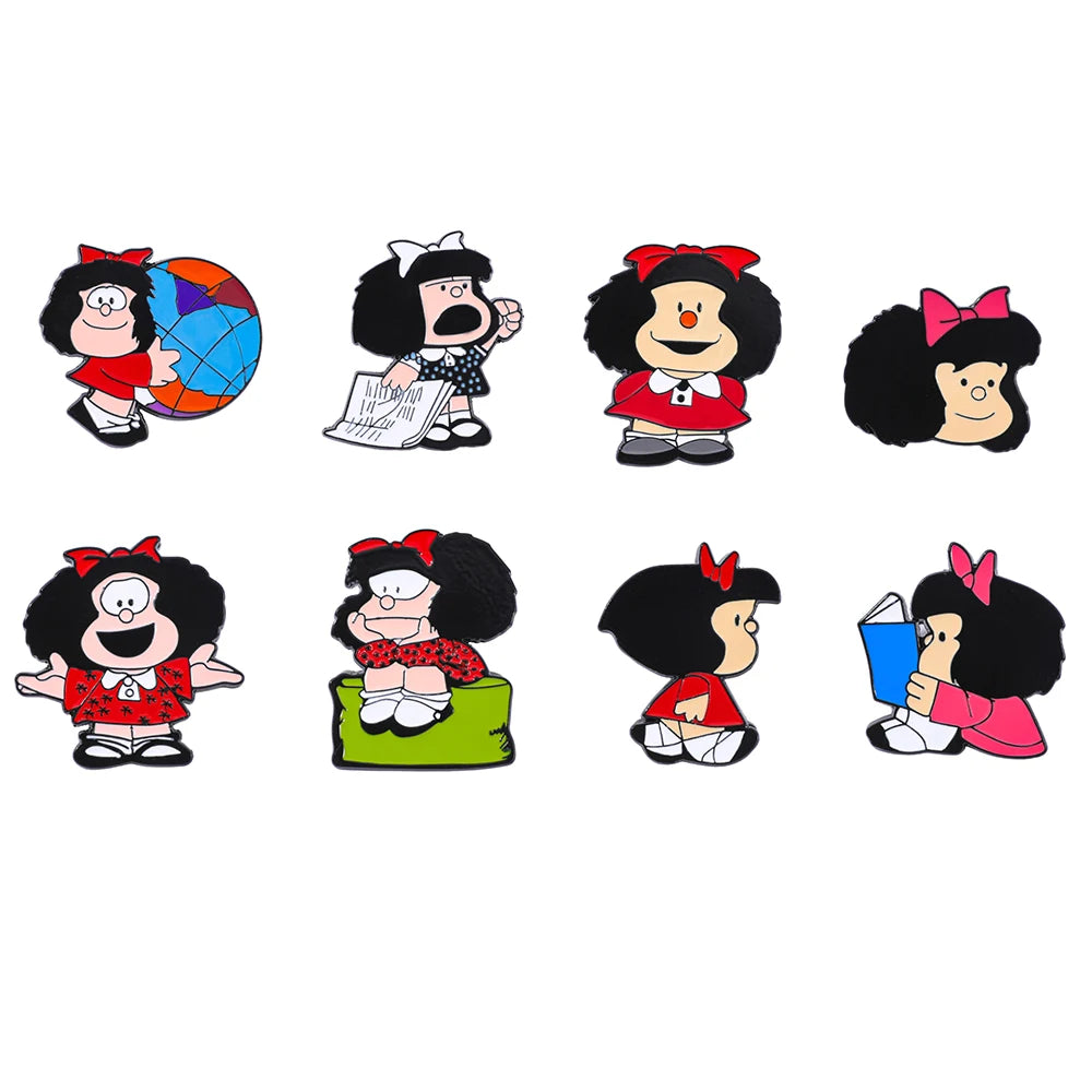 8 Pcs Anime Mafalda Cute Character Brooch Individuality Enamel Pin Backpack Clothing Jewelry Metal Badge Accessories Gift