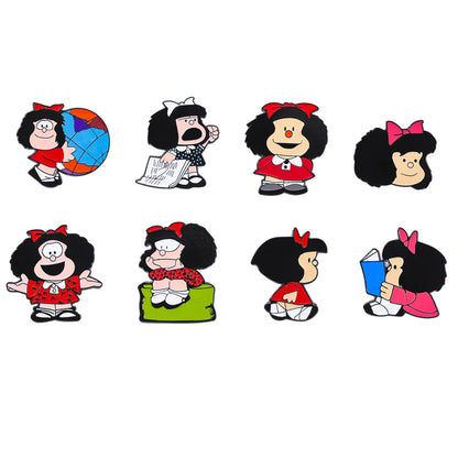 8 Pcs Anime Mafalda Cute Character Brooch Individuality Enamel Pin Backpack Clothing Jewelry Metal Badge Accessories Gift