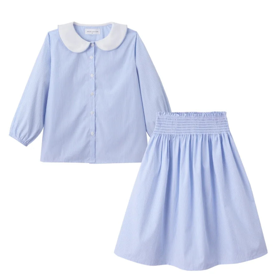 Clearance sale AS SS26 pinstripe blue & pink smocking collection shabbos brother sister family matching 100% cotton clothing