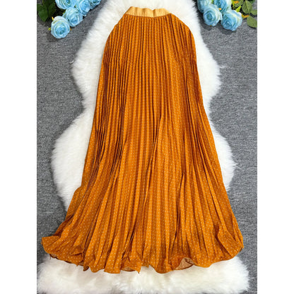 Polka Dot Print High Elegant A-line Pleated Long Skirt For Women 2025 Spring autumn Office Lady Casual Leopard Skirts