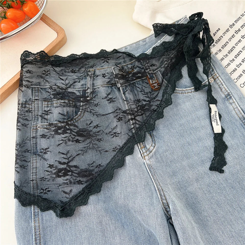 2026 HOT SALE! Y2K Women Lace Tulle Bandage Skirt Stacked Lace Half Skirt Layering Small Butt Curtain Flower Triangle Hair Scarf