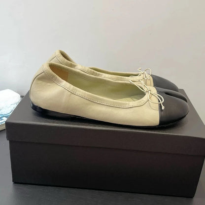 2026 New Elegant Split-Toe Tabi Flats Women's Premium Soft Leather Bow Knot Soft Sole Ballet Shoes Versatile Daily & Date Shoes