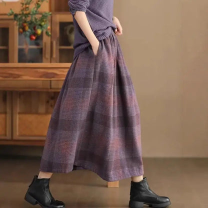 Women's new wool half skirt women's autumn winter skirt youth woven plaid warm A-line skirt girls mid long fashion woolen skirt