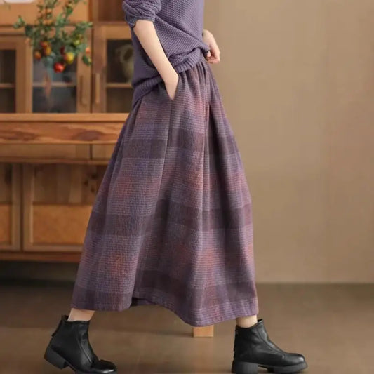 Women's new wool half skirt women's autumn winter skirt youth woven plaid warm A-line skirt girls mid long fashion woolen skirt