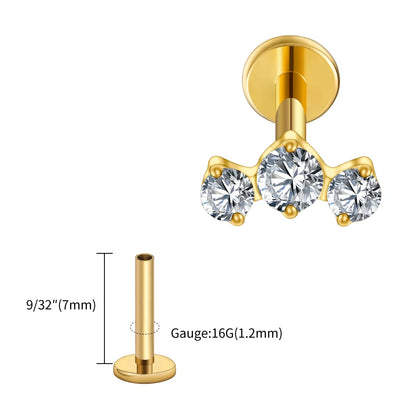 Right Grand ASTM F136 Titanium Triple CZ Cluster Cartilage Earring 16G Mini CZ Labret Tragus Helix Medusa Flat Back Piercing