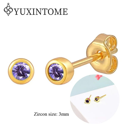 925 Sterling Silver Ear needles Crystal Zircon Small studs Earrings for Women gold-plated round Piercing Earrings New in 2022