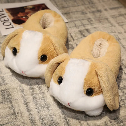 Winter Funny Slippers Women Cute Rabbit Husky Shoes Indoor Home Warm Plush Soft Sole Girl Cartoon Hamster Flurry Winter Footwear