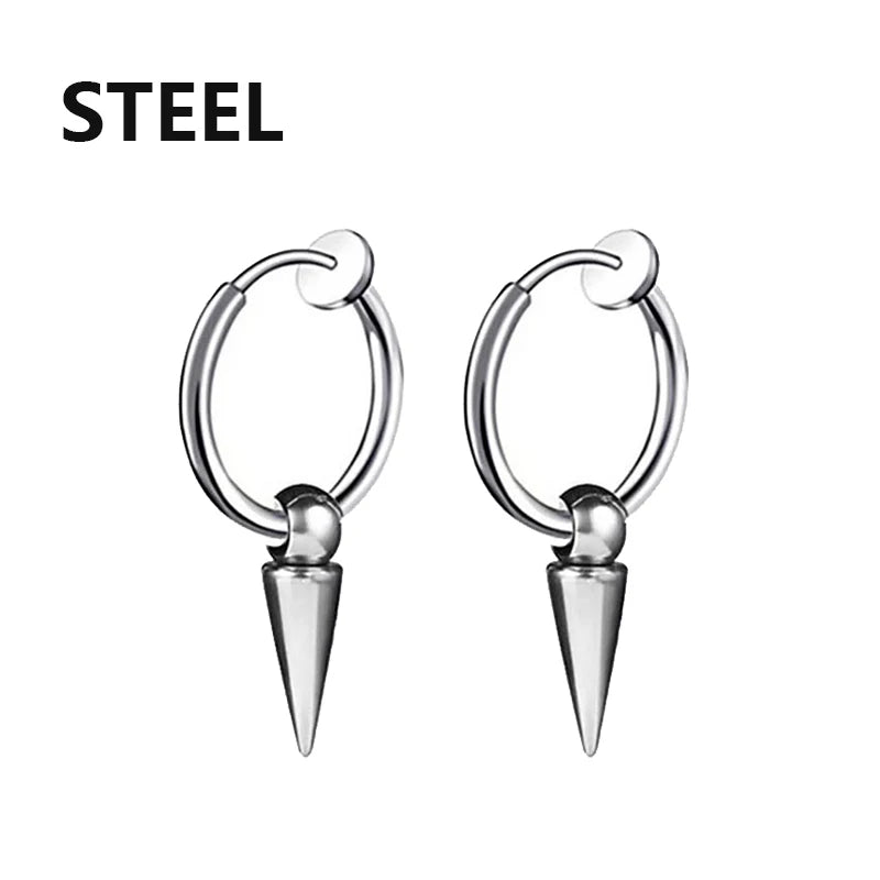 2PC Punk stainless steel Small Hoop Earrings for Men and Women Gothic Cross Ear Ring Pop Hip Hop Piercing Ear studs Jewelry