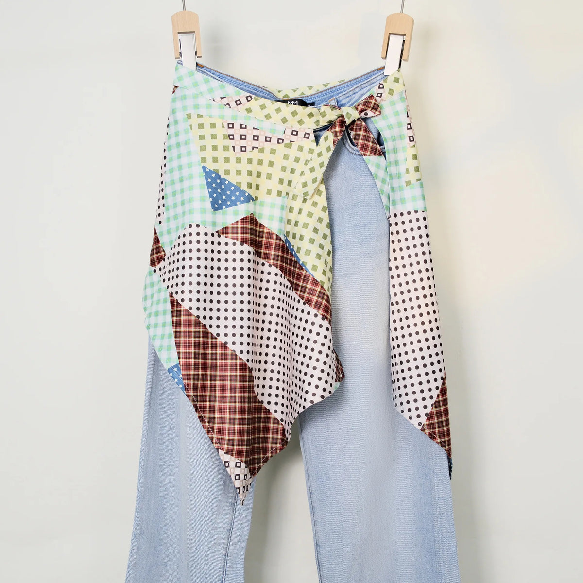 Streetwear Layering Pannier Skirt with Side Tie, Paisley Polka Dot Leopard Print Hem, Multifunctional Apron Skirt for Dresses