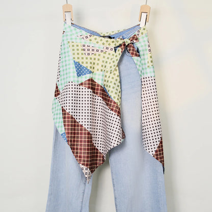 Streetwear Layering Pannier Skirt with Side Tie, Paisley Polka Dot Leopard Print Hem, Multifunctional Apron Skirt for Dresses