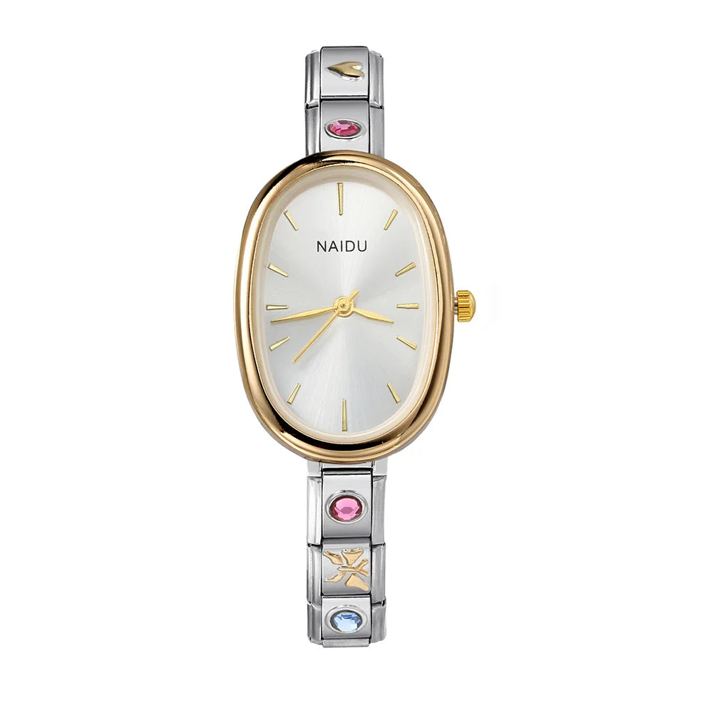 Female Ellipse Shape Quartz Watch Stainless Steel Strap Width 9mm 2025 New Fashion Hand Watch Women Advanced Perfection Gifts