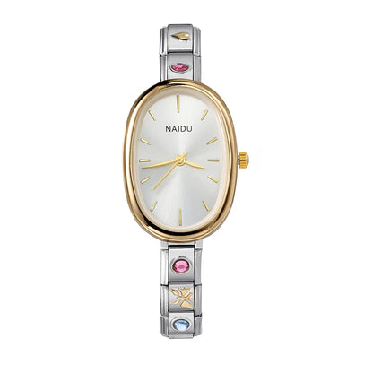Female Ellipse Shape Quartz Watch Stainless Steel Strap Width 9mm 2025 New Fashion Hand Watch Women Advanced Perfection Gifts