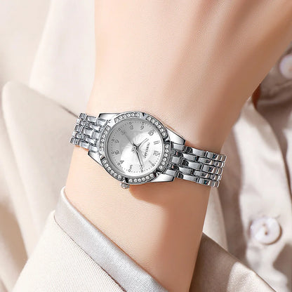 Women's Quartz Watch Diamond Encrusted Fashion Ladies Wrist Watch Small Dial Fresh Stylish Female Watches Ice Blue Girl Gifts