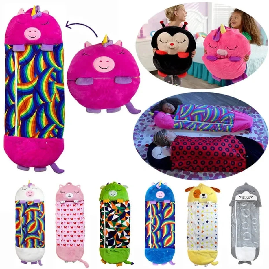 Cartoon Kids Sleepsacks Plush Sleeping Bag with Pillow for Boys & Girls Baby Animal Sleep Sack with Doll Pillow for Birthday
