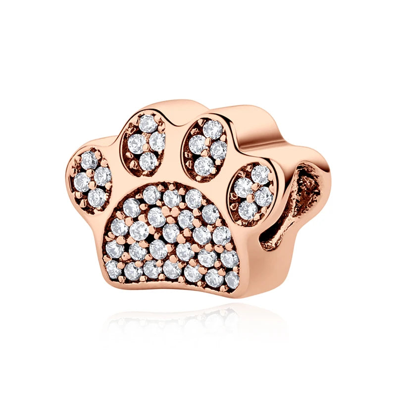 Original 925 Sterling Silver Charms Love Pets Dog Cat Paw Print Pendant Beads Fit Brand Bracelets Necklaces Women DIY Jewelry