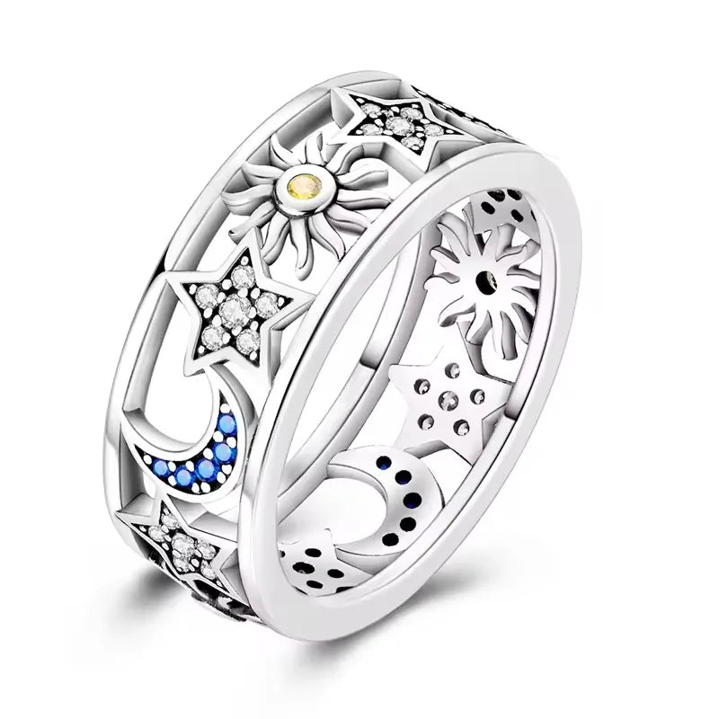 Fashion Rings for Women Stars and Moon Sunflower Pink Heart Zircon Luxury Wide Rings Fashion Engagement Wedding Jewelry Gift