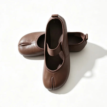 Korean Soft Leather Tabi Shoes Summer 2026 Elegant Ankle Strap Ballet Flats Plus Size Brand Flat Heel Split Toe Shoes for Women